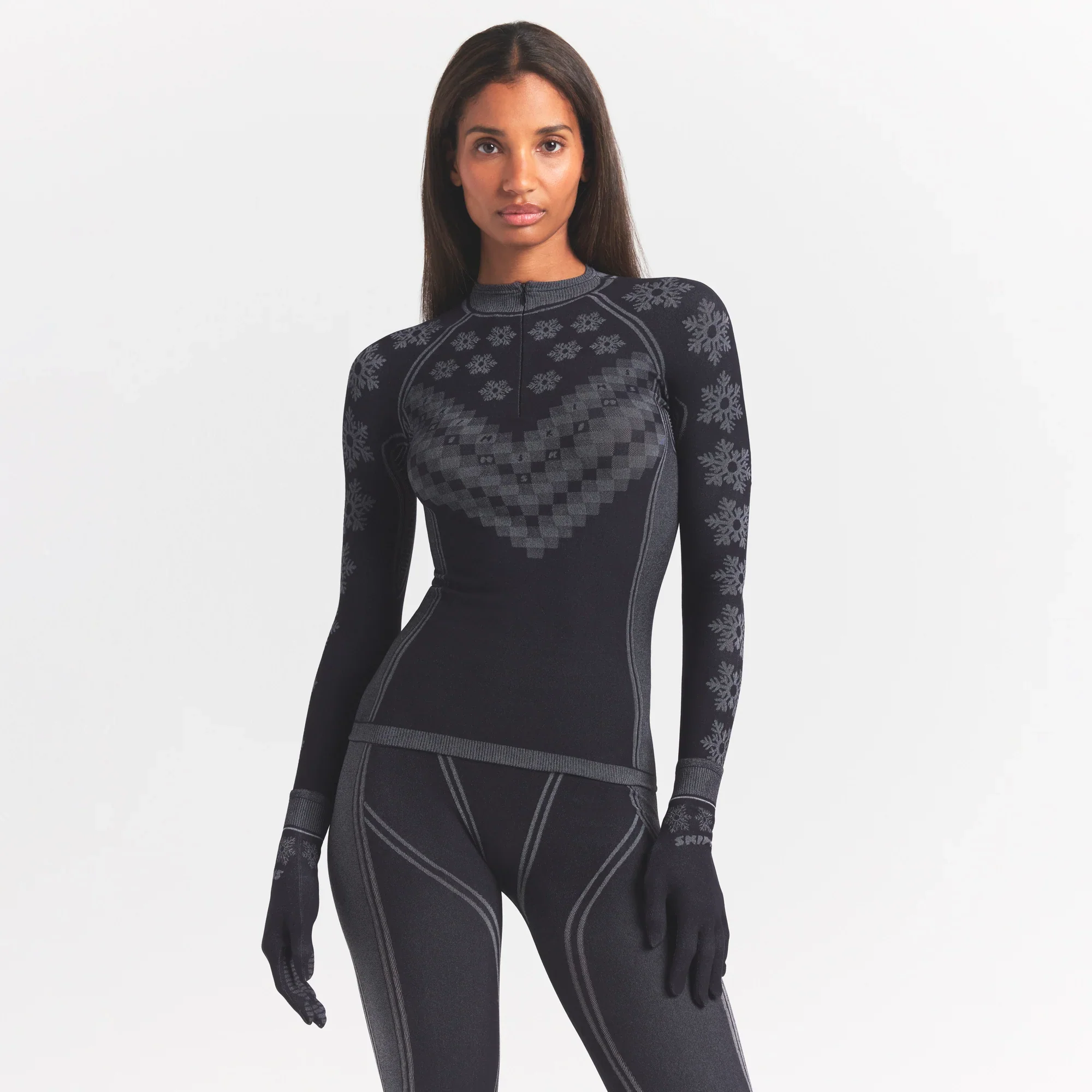 SKIMS FIRST LAYERS HALF ZIP LONG SLEEVE | OBSIDIAN WINTER FAIR ISLE - Image 2