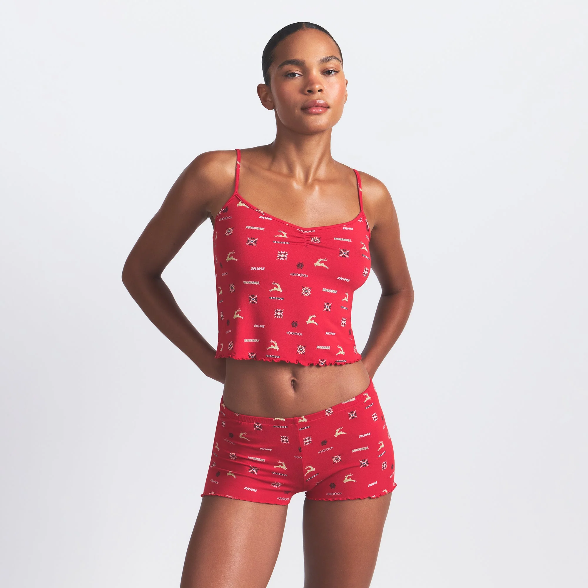 SKIMS SLEEP CAMI SET | CRANBERRY VINTAGE DEER PRINT - Image 2
