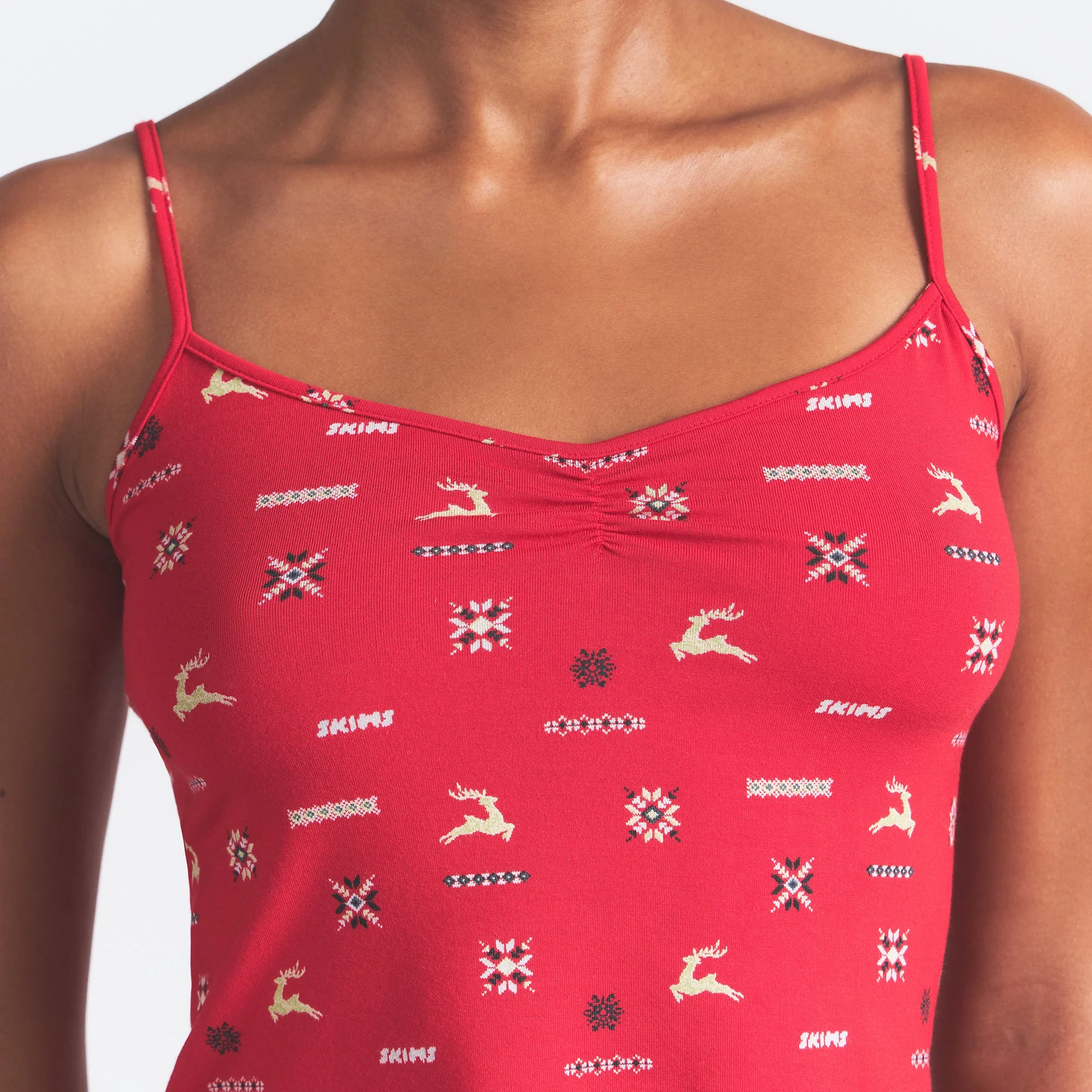 SKIMS SLEEP CAMI SET | CRANBERRY VINTAGE DEER PRINT - Image 4
