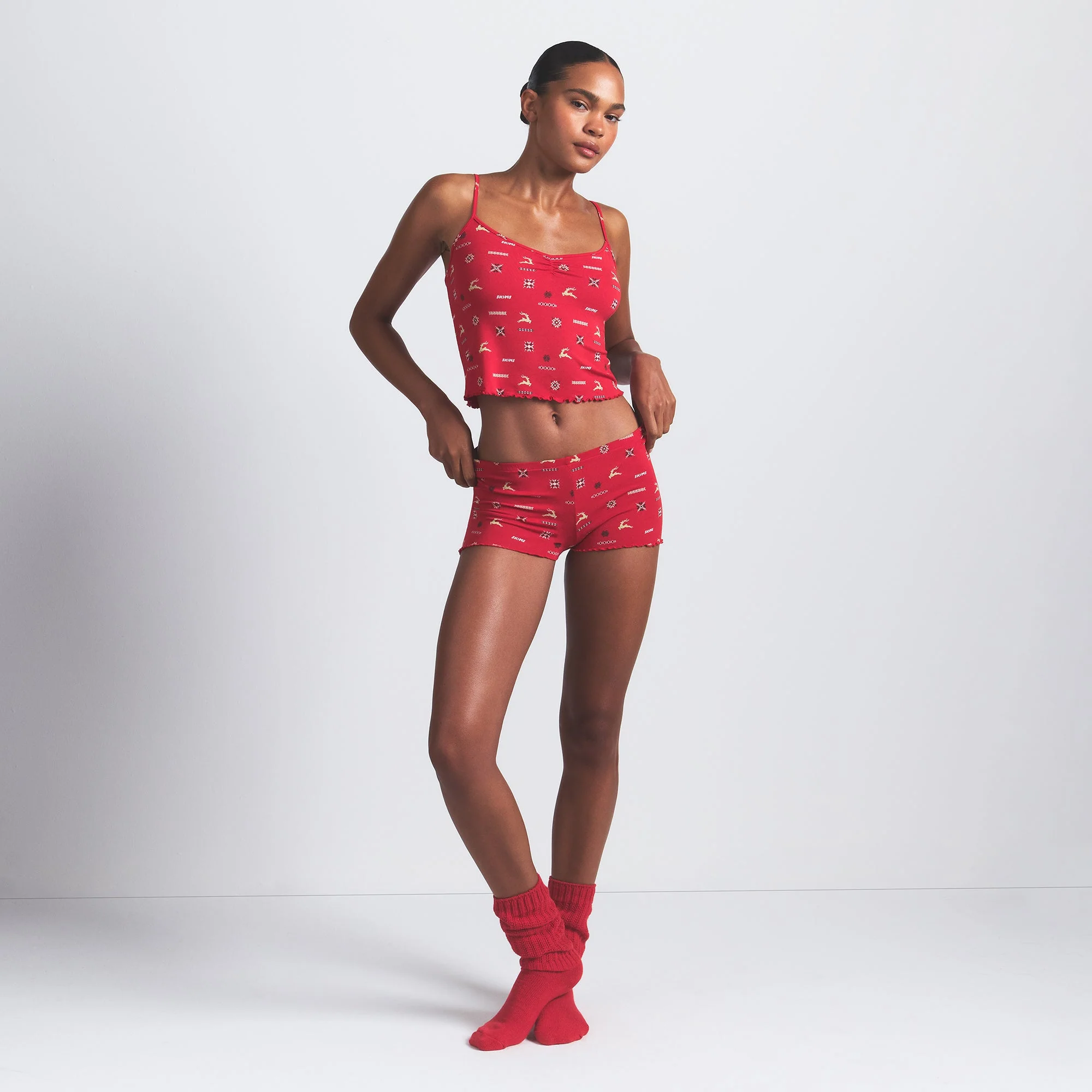 SKIMS SLEEP CAMI SET | CRANBERRY VINTAGE DEER PRINT - Image 5