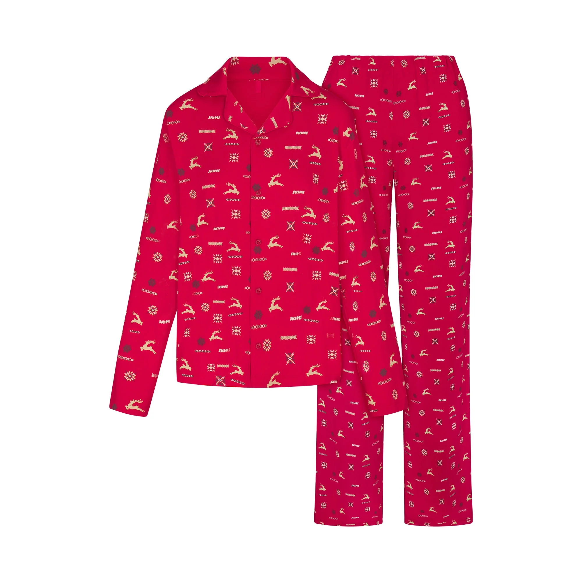 SKIMS SLEEP LONG SLEEVE BUTTON UP SET | CRANBERRY VINTAGE DEER PRINT - Image 6
