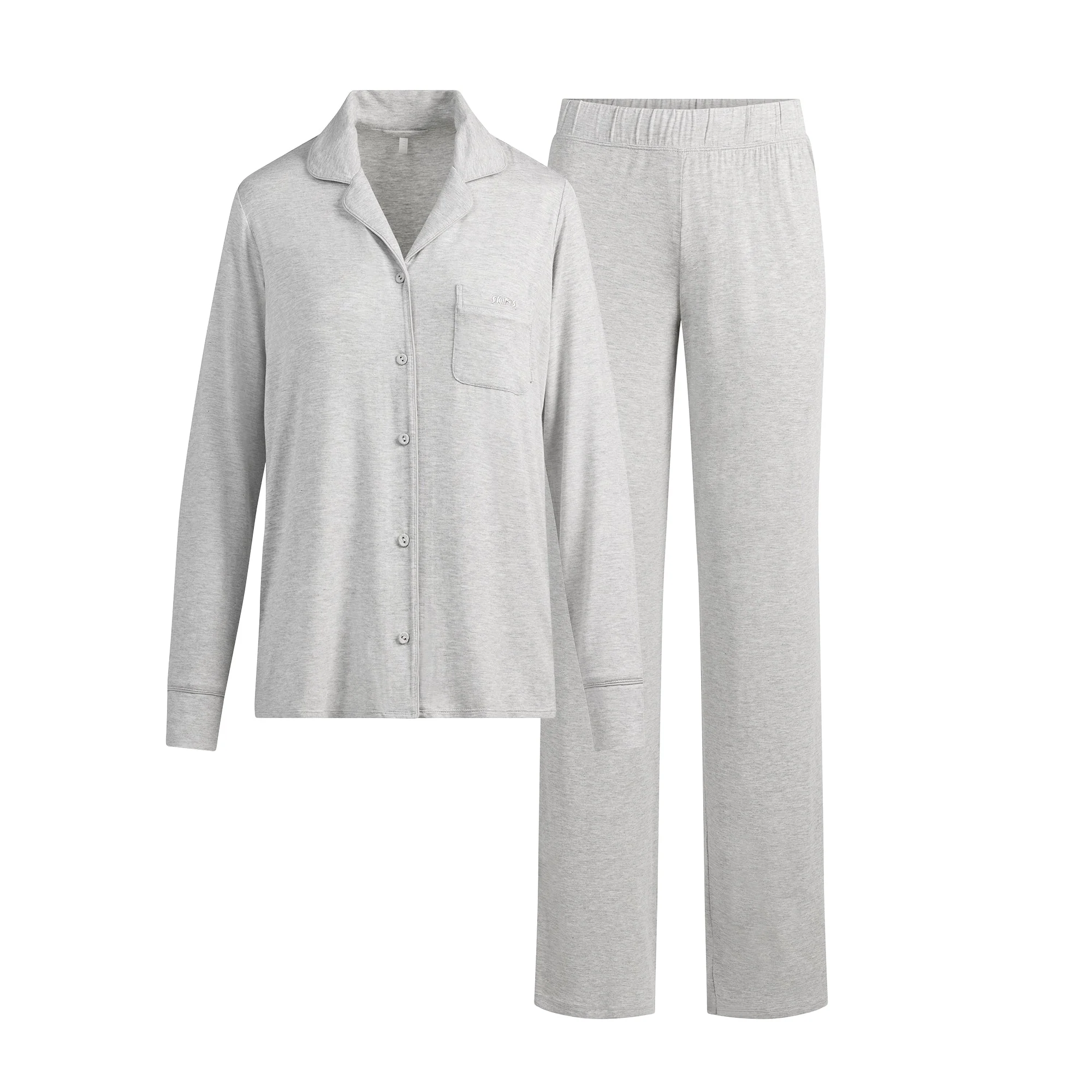 SKIMS SLEEP LONG SLEEVE BUTTON UP SET | LIGHT HEATHER GREY - Image 6