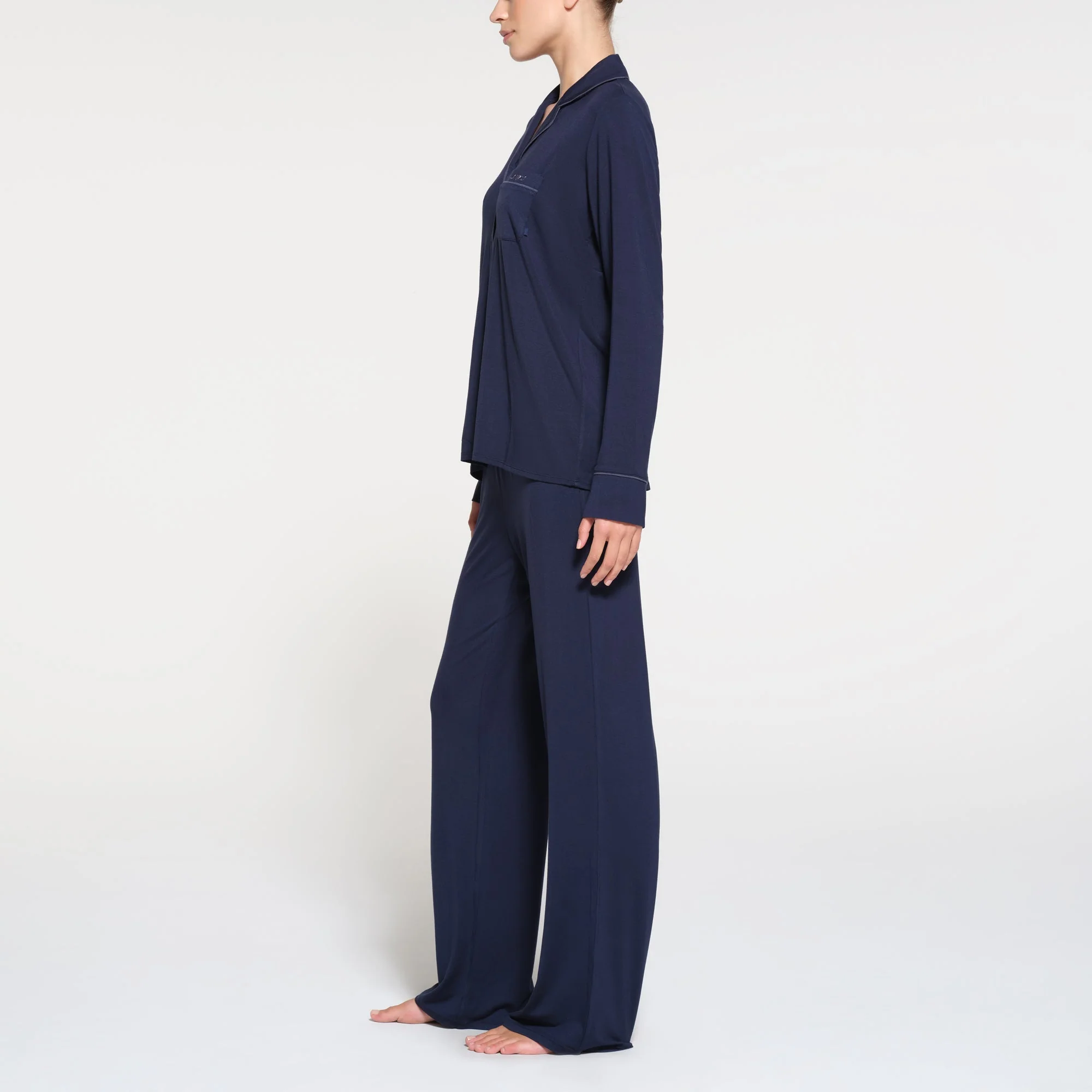 SKIMS SLEEP LONG SLEEVE BUTTON UP SET | NAVY - Image 2