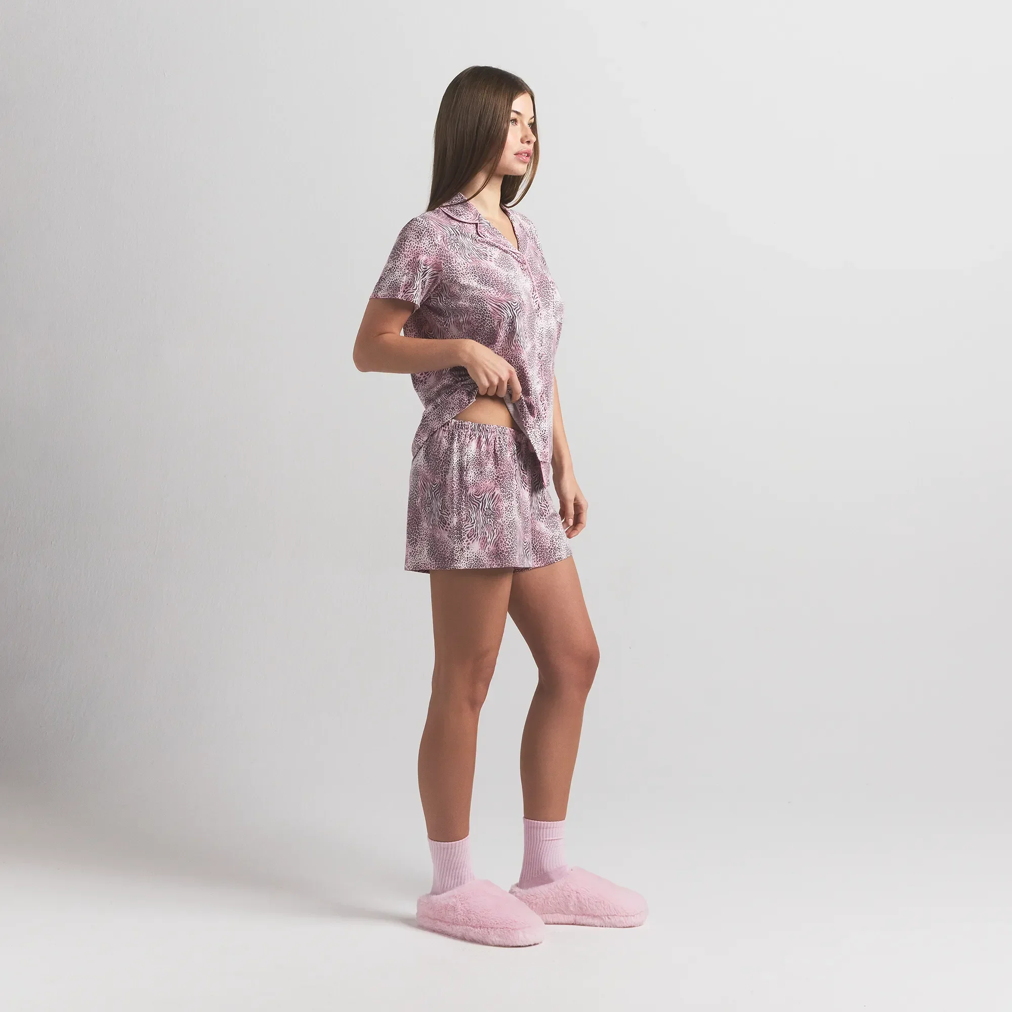 SKIMS SLEEP SHORT SLEEVE BUTTON UP SET | BLOOM MINI MULTI ANIMAL - Image 4