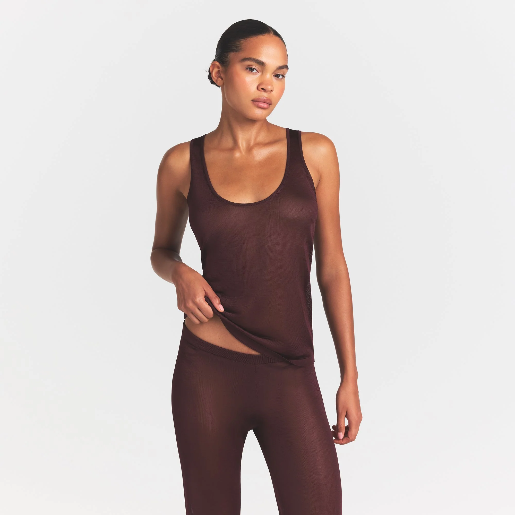 SLINKY KNIT SCOOP LONG TANK | CURRANT - Image 2