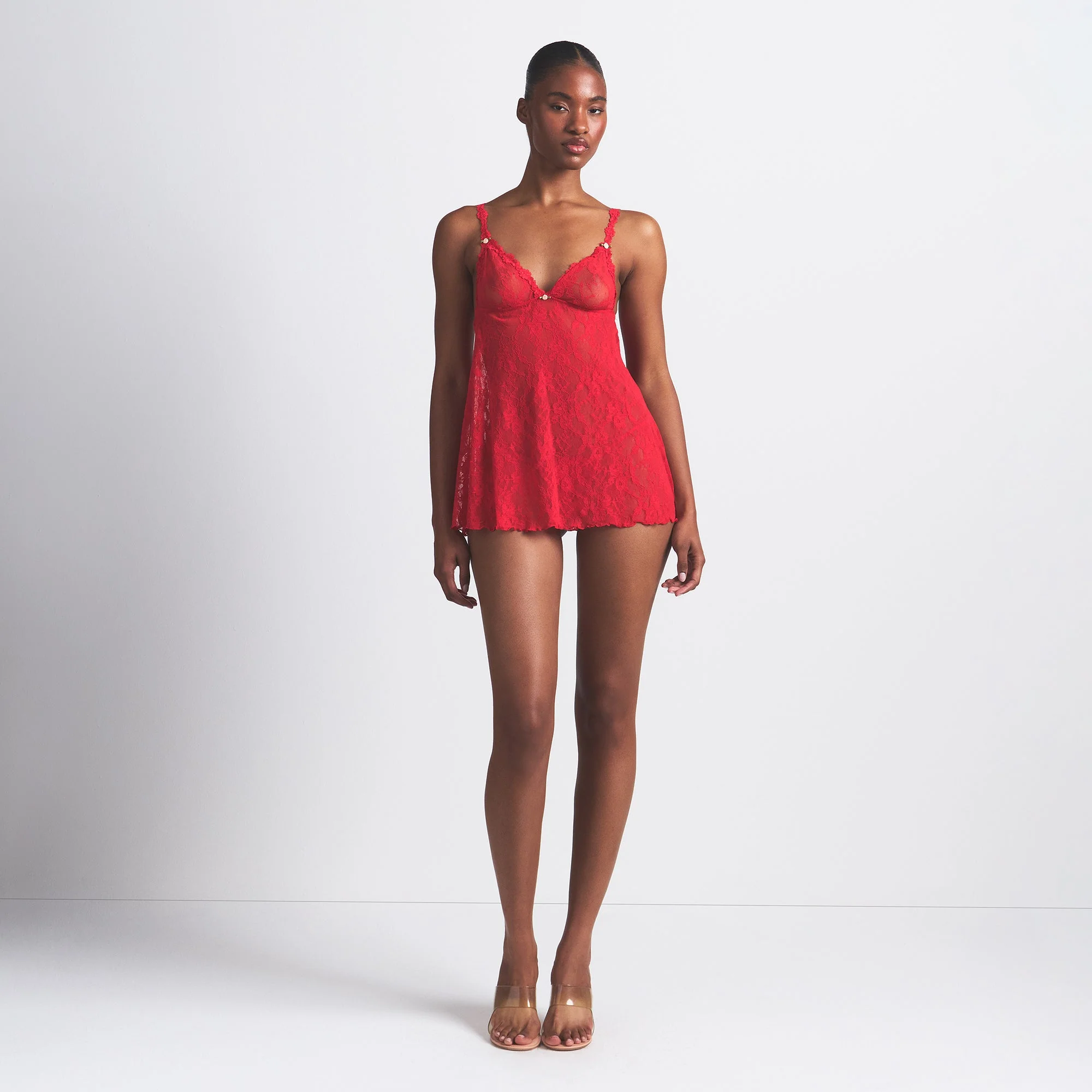 STRETCH LACE SLIP AND THONG SET | RED - Image 4