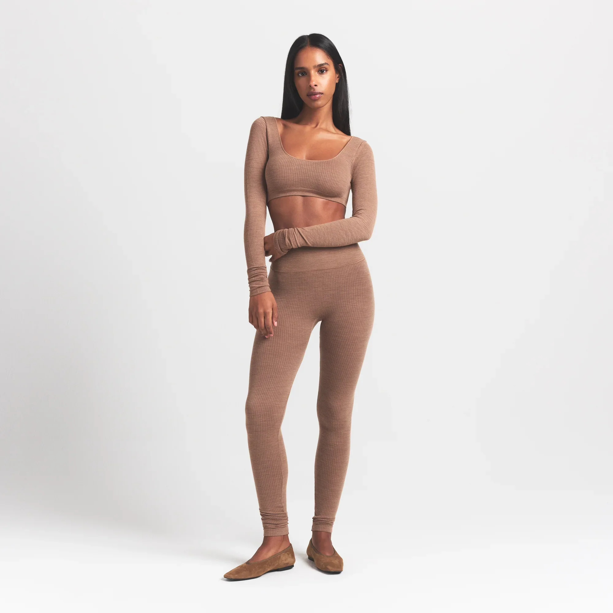 WOOL RIB LONG SLEEVE SUPER CROPPED TOP | SIENNA