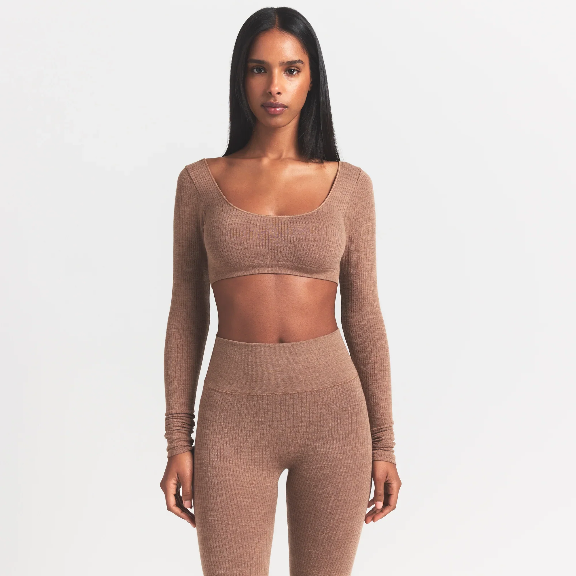 WOOL RIB LONG SLEEVE SUPER CROPPED TOP | SIENNA - Image 2