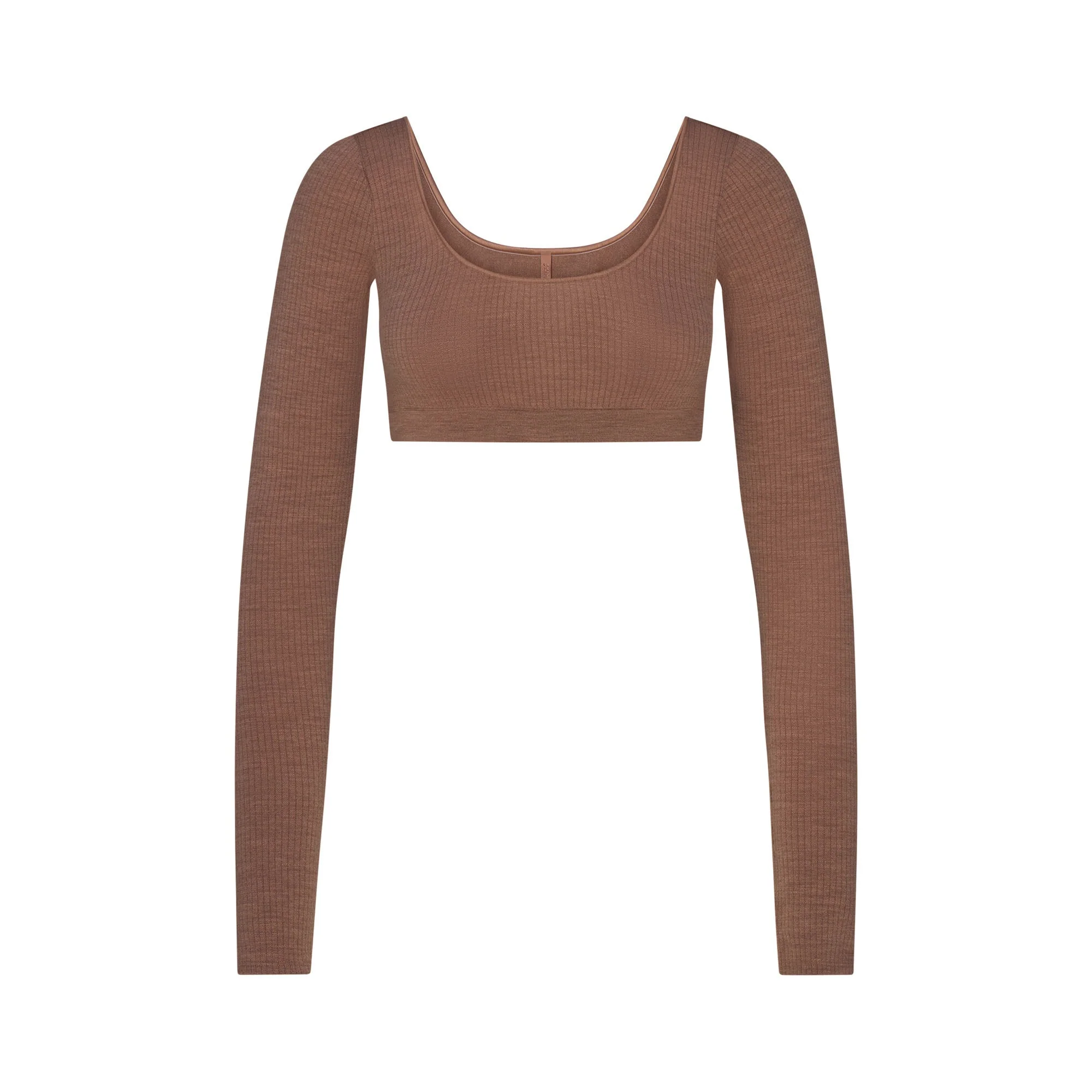 WOOL RIB LONG SLEEVE SUPER CROPPED TOP | SIENNA - Image 3