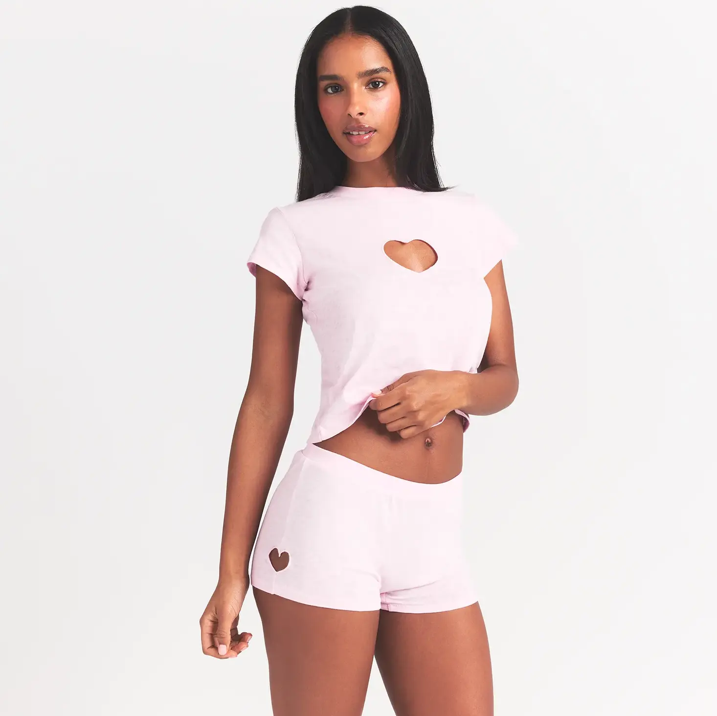 WORN IN JERSEY HEART MICRO SHORT | BABY PINK - Image 2