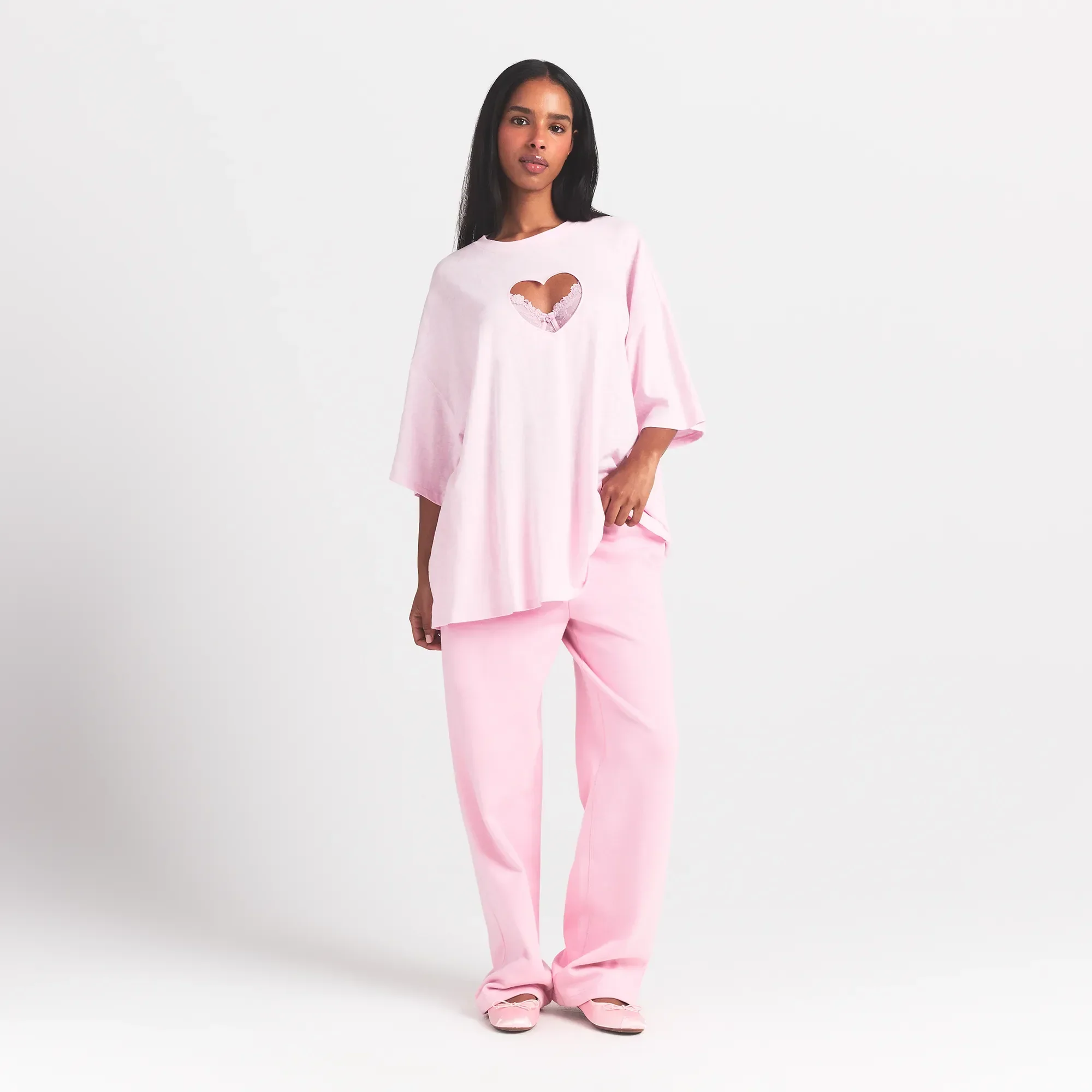 WORN IN JERSEY HEART OVERSIZED T-SHIRT | BABY PINK - Image 4