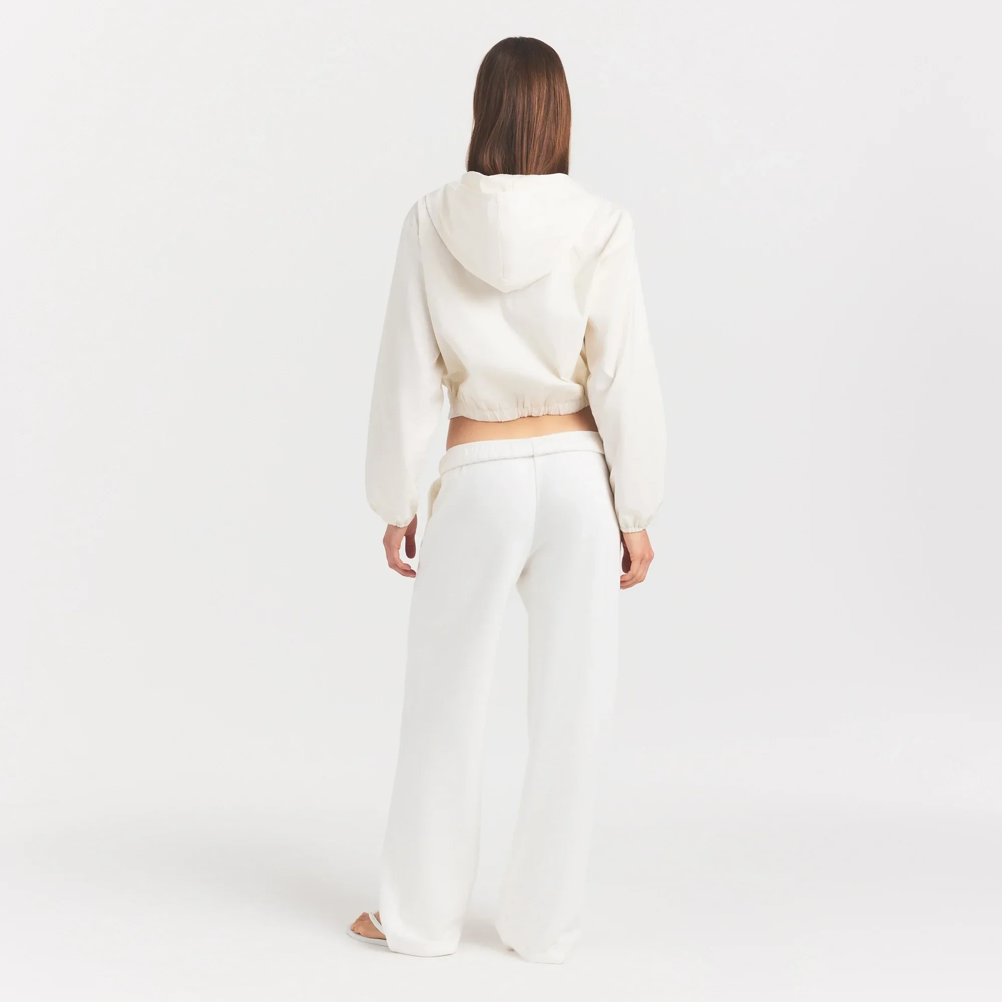 WOVEN COTTON CROPPED ZIP UP JACKET | EGRET - Image 4