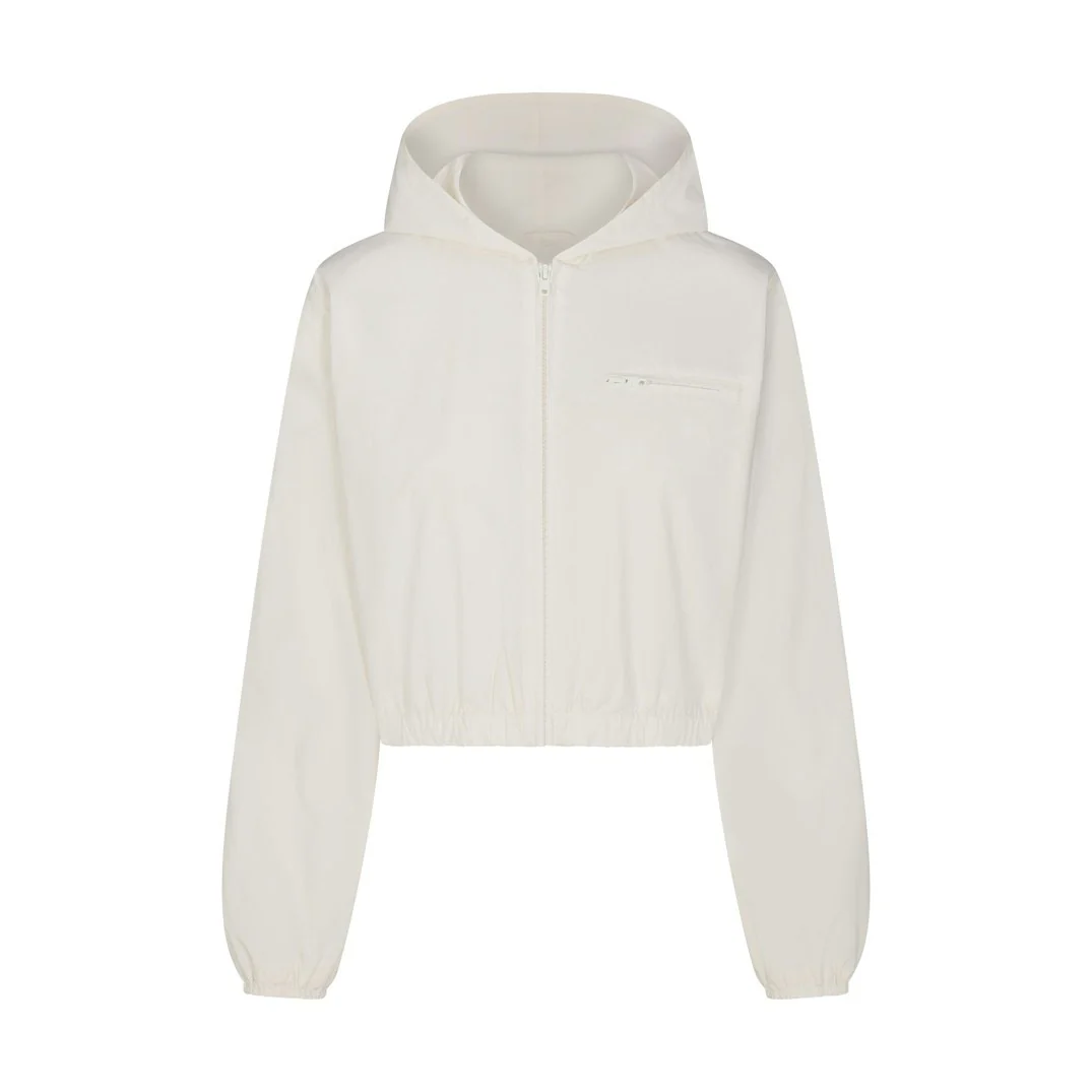 WOVEN COTTON CROPPED ZIP UP JACKET | EGRET - Image 5