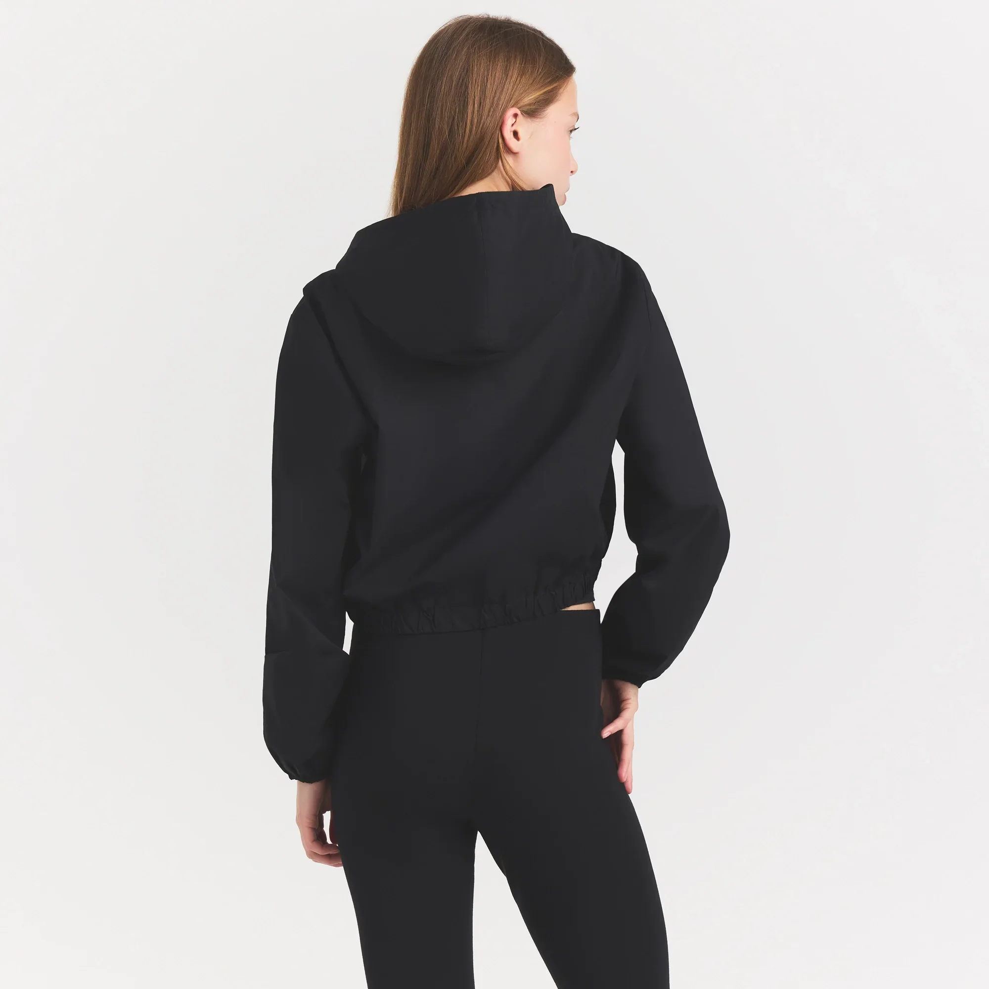 WOVEN COTTON CROPPED ZIP UP JACKET | ONYX - Image 3