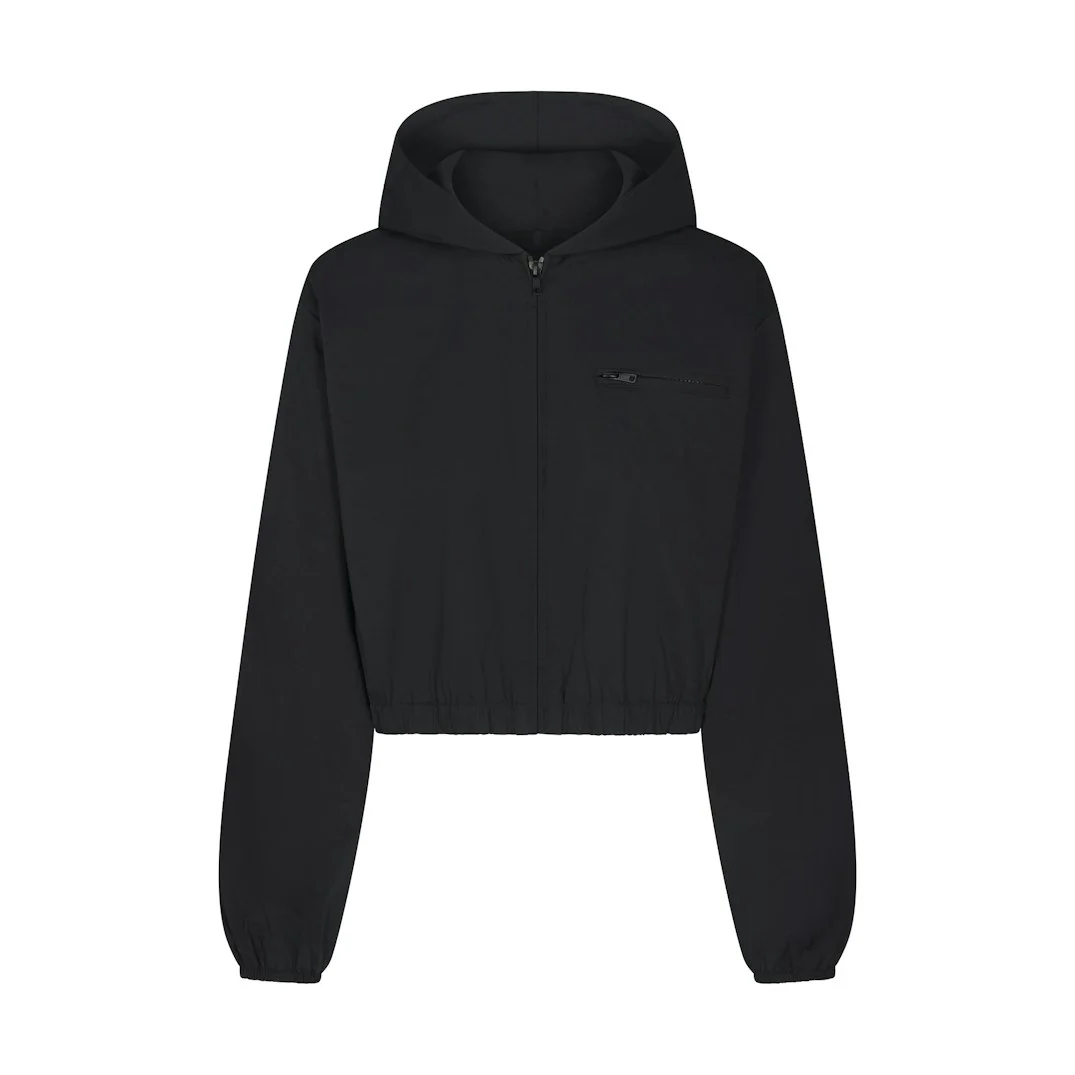 WOVEN COTTON CROPPED ZIP UP JACKET | ONYX - Image 4