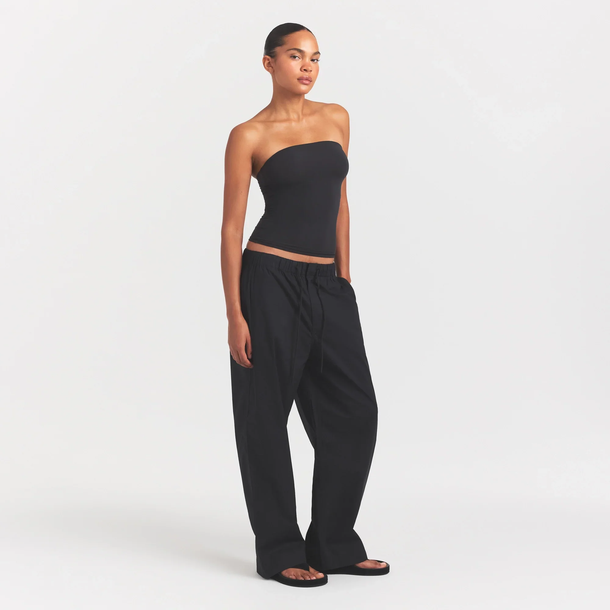 WOVEN COTTON OVERSIZED STRAIGHT LEG PANT | ONYX - Image 3