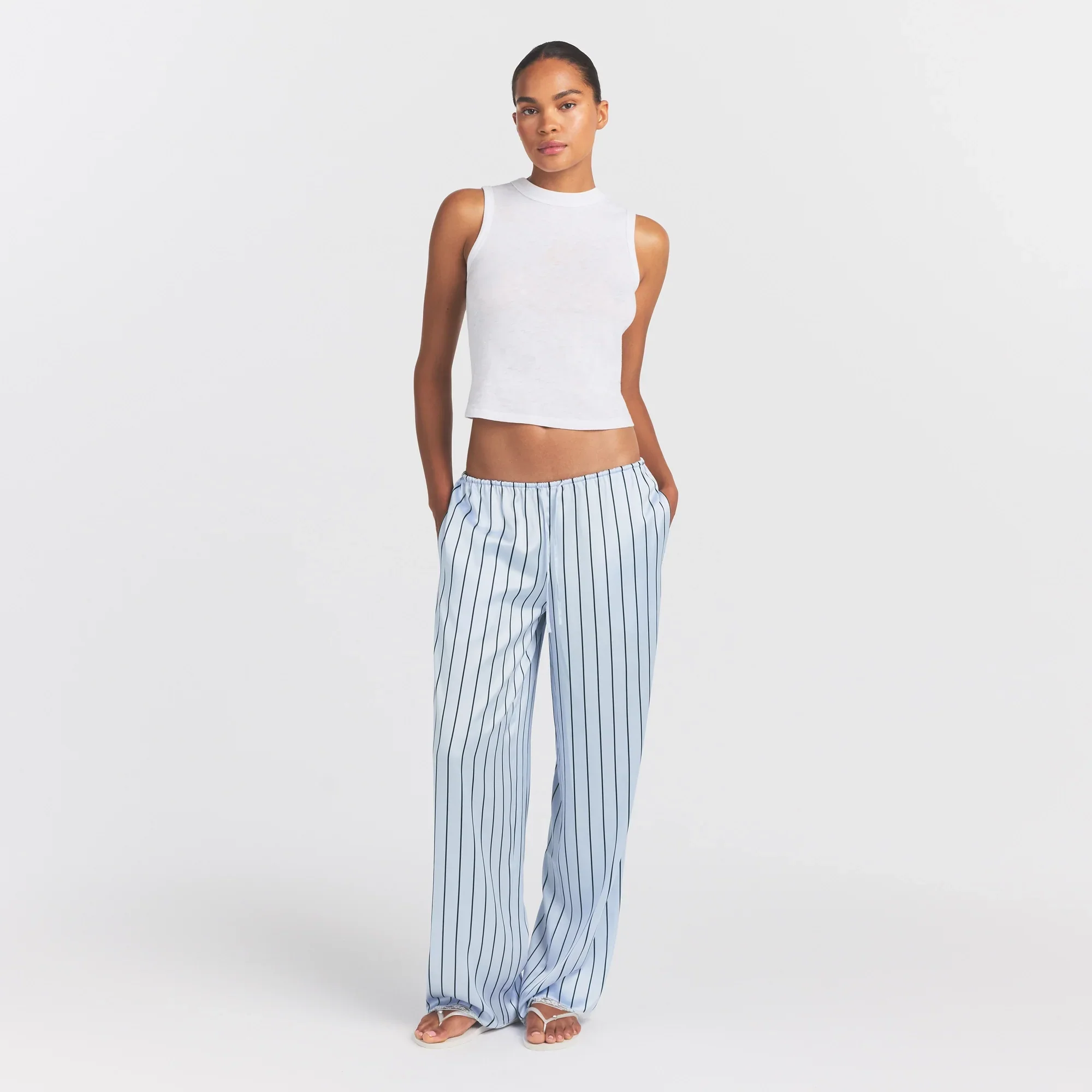 WOVEN SHINE LACE PANT | PERIWINKLE WIDE STRIPE